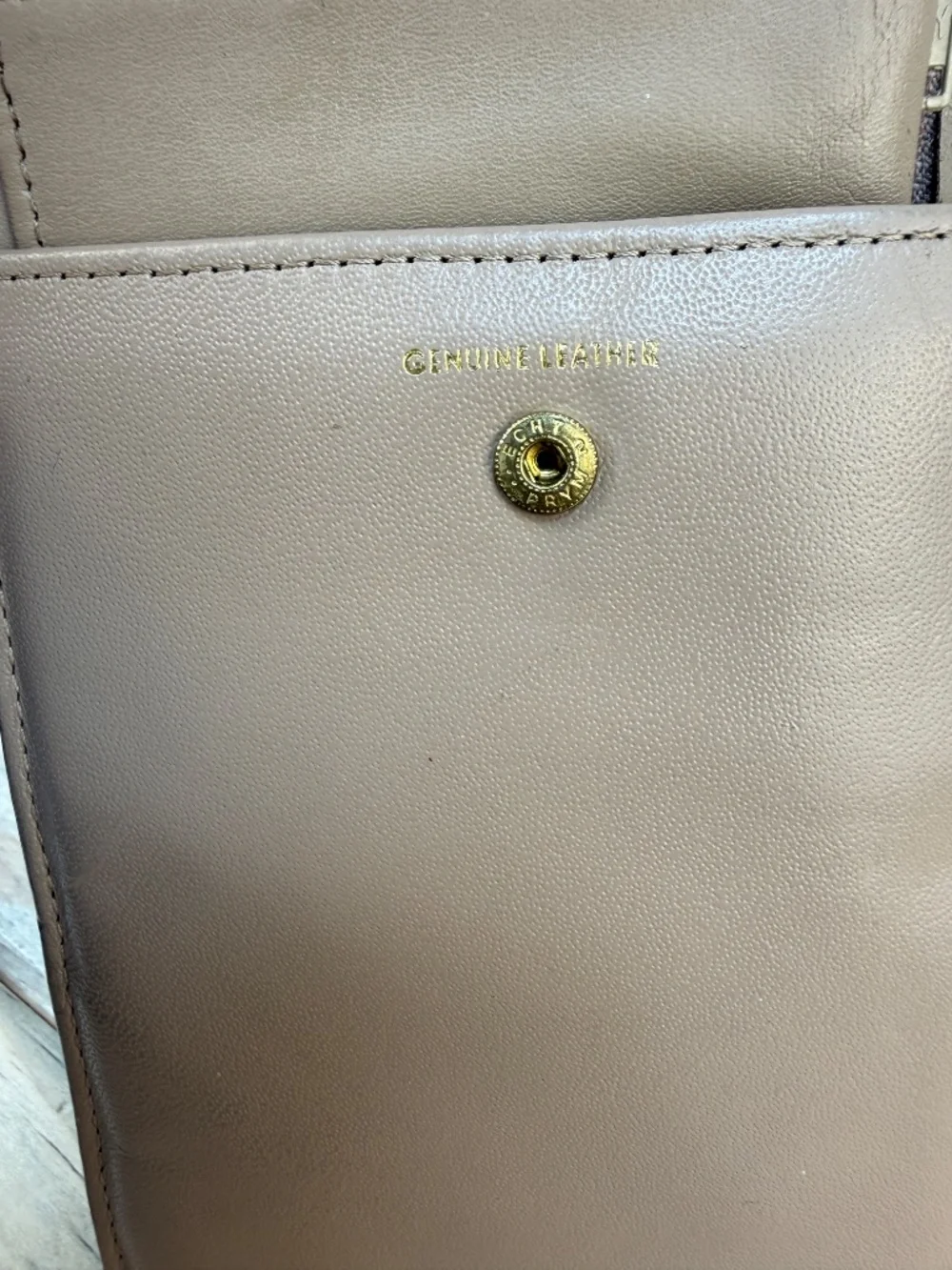 Genuine Leather Crossbody Slim Cell Phone Bag Gray Beige Taupe Detachable Strap